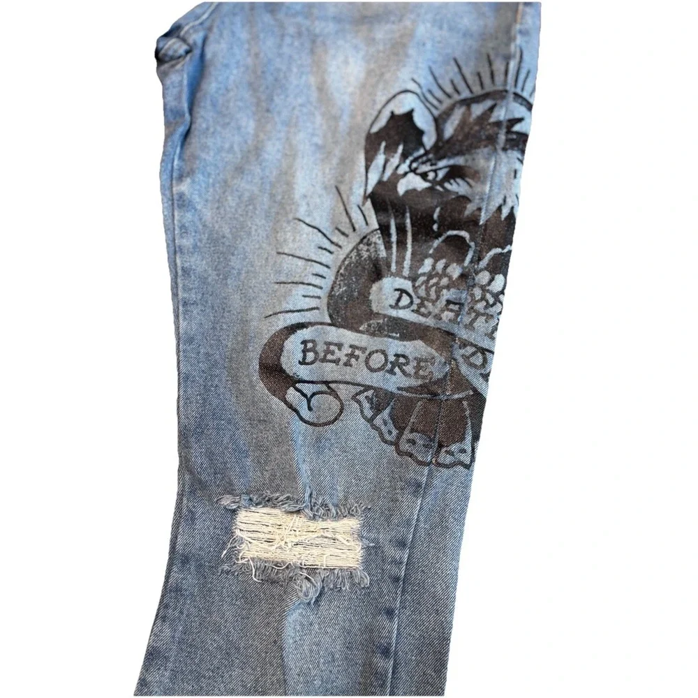 Vintage Y2K Ed Hardy‎ Jeans Denim Death Before Dishonor Distressed Size 34x30